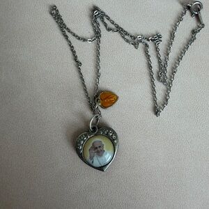 Pope Francis Heart Pendant Necklace with Silver Chain